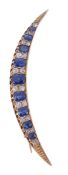 A Victorian gold, sapphire and diamond crescent brooch, the graduated oval cut sapphires