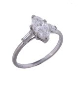 A diamond single stone ring, the marquise cut diamond weighing 1.06 carats, in a six claw setting