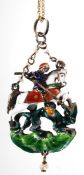 An Austro-Hungarian pendant of St George and the Dragon, the polychrome enamel silver pendant