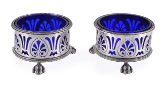 A pair of Victorian silver pierced straight sided circular salt cellars by Henry William Dee,