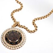 A William IV mourning locket, circa 1833, the round locket set with a double row of half pearls