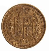 Victoria, Sovereign 1863, young head, rev. shield. Good finePlease note the estimate has changed to