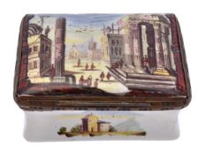 A mid Georgian enamel rectangular snuff box, south Staffordshire or Birmingham, circa 1760, the