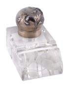 A French Art Nouveau silver mounted engraved glass inkwell, apparently no maker`s mark, 1st