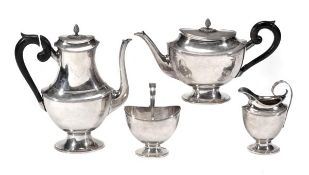 A Dutch silver oval pedestal four piece tea and coffee service, maker`s mark `ABI`?, date code for