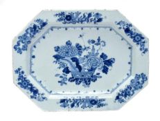 A British delft blue and white octagonal meat dish, Dublin or Liverpool, decorated in the Chinese