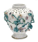 A Chelsea shouldered pot pourri vase of pierced and gadrooned form, applied with trailing flowers