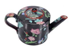 A Davenport pearlware miniature teapot and cover, printed and painted in colours with flowers