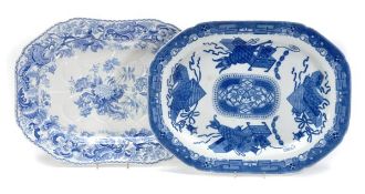 A Copeland late Spode blue and white printed pottery `well and tree` meat dish, printed with