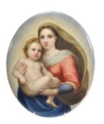 A Berlin (KPM) oval plaque of the Madonna and Child (The Sistine Madonna) after Raphael, 26.5cm