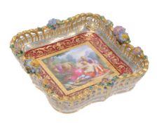 A Vienna-style tray, modelled after a Sevres shape with a pierced gallery rim surmounted with