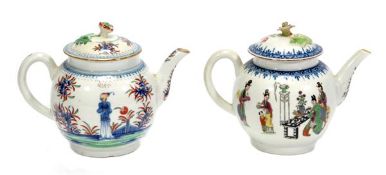 A Worcester teapot and cover, printed and painted with a version of the `stand` pattern,