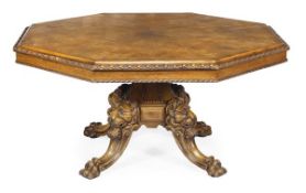 An oak and pollard oak octagonal centre table in Regency style, late 19th/early 20th century, the