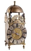 A William and Mary brass lantern clock, William Martin, Bristol, circa 1690, the posted bell