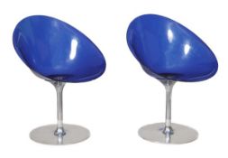 Philippe Starck for Kartell, a pair of “Eros” tub chairs, modern, with cobalt blue perspex seats