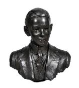 S.Miedema, a Dutch patinated bronze bust of a young man, JC van Es, early 20th century, portrayed