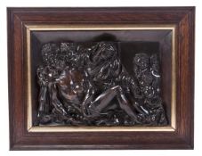 A patinated electrotype copper relief panel depicting the Pieta, in the Flemish 17th century style,