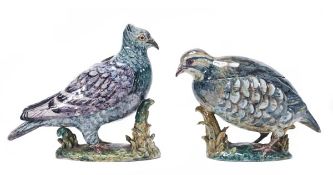 Two Continental faience bird tureens and cover, perhaps, Belgium, Brussels, 19th century, one a