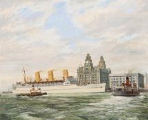 DS Norman Colebourne (1908-1992) Empress of Canada at Liverpool Oil on canvas Signed lower right