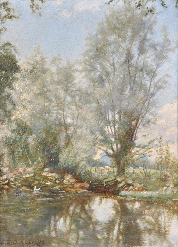 Charles Ernest Butler (1864-1918) A river scene Oil on board Signed and dated “83 lower left 31 x
