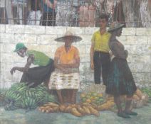 DS Robert Sawyers A.R.C.A. (1923-2002) Montego Bay market, Jamaica Oil on board 61cm x 73cm (24 x