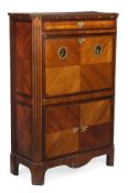 A French tulipwood and parquetry secretaire abbatant, circa 1800, with a drawer above the fall