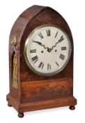 A Regency inlaid mahogany bracket clock, unsigned, early 19th century, the five pillar twin chain