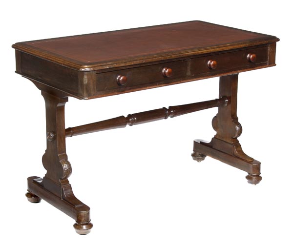 A Victorian mahogany library table, by Holland & Sons, circa 1880, rectangular top with brown