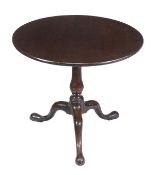 A George III birdcage tripod table, circa 1780, circular top, above birdcage action, baluster stem