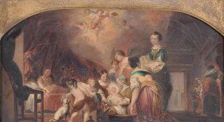 Follower of Sir David Wilkie Allegory of the Holy Family Watercolour Arched top 25 x 49cm (9 3/4 x