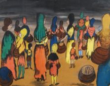 Attributed to Jacob Lawrence (1917-2000) Women and children with baskets Gouache Signed lower right