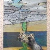 DS John Selway (20th century) Lampshade, Seascape and Postcard Mixed media on canvas Signed,