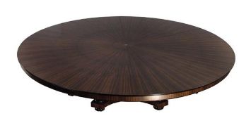 A calamander radially extending dining table in William IV style, of recent manufacture, in the