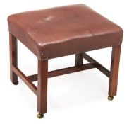 A mahogany and upholstered footstool, circa 1780 and later, rectangular seat, square section legs