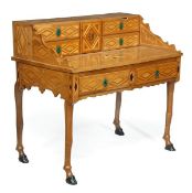 A fruitwood, olive wood and marquetry writing table possibly Maltese, late 19th/early 20th century,