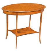 An Edwardian satinwood and kingwood crossbanded oval occasional table, circa 1910, moulded top and