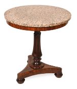 A mahogany and marble mounted occasional table, circa 1835 and later, circular mottled marble top,