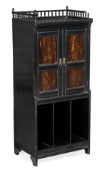 A Victorian Aesthetic calamander and ebonised music cabinet, circa 1880, three quarter spindle
