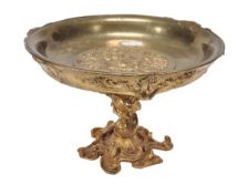 A French gilt bronze tazza, circa 1875, the dished circular top with tondo cast with a figural