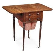 A George IV mahogany Pembroke work table, circa 1825, the rectangular top incorporating a pair of