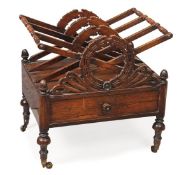 A William IV rosewood Canterbury, circa 1835, the X-frame upper section forming three divisions,