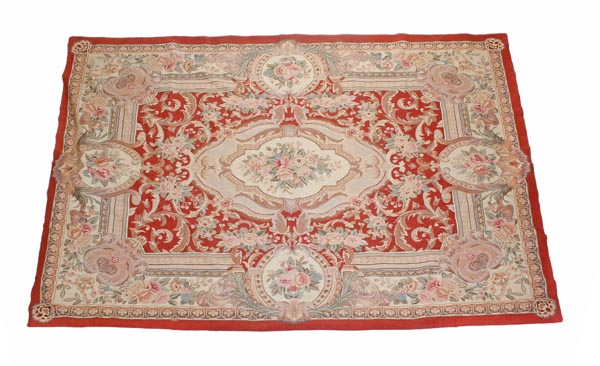 A woven wool rug or wall hanging in Aubusson style, approximately 243cm x 308cm