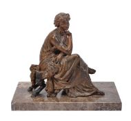 A Continental painted spelter model of Sappho, late 19th century, in the manner of Pradier,