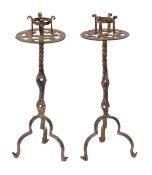 A pair of Continental gilt wrought iron candlesticks, possibly late 16th or 17th century, each with