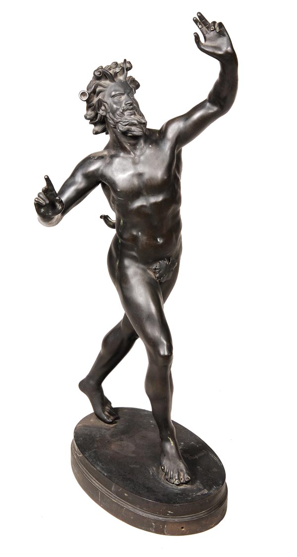 An Italian patinated bronze model of the Dancing Faun, last quarter 19th century, cast after the