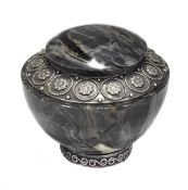 A polished marble and white metal mounted jar and cover, possibly Russian, early 20th century, the