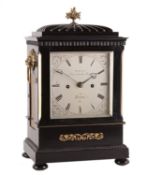 A Regency brass inlaid ebonised bracket clock Wyatt, London, early 19th century The five pillar