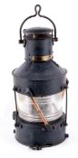 An Alderson & Gyde of Birmingham ship`s anchor light, the clear glass lens with three protective