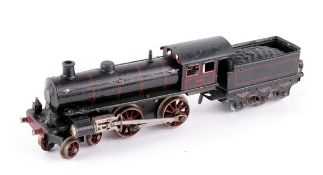 O gauge - A Marklin 4-4-0 tender locomotive, 1040, lined black livery, clockwork motor, unboxed.