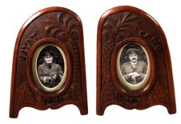 A matched pair of First World War period propeller-tip desk-top photograph frames, well carved with